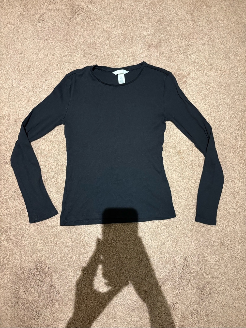 H&M Black ribbed Long-Sleeve Crew Neck Tee size small